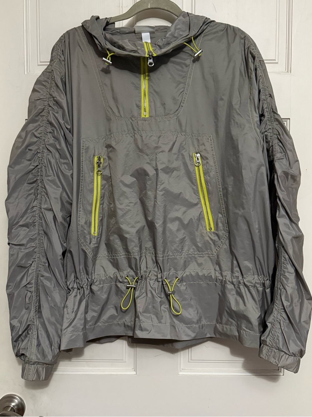 Zella Light Gray Windbreaker Pullover Jacket with Yellow Trim Detail